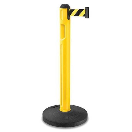 Barrier Post with Belt, Yellow, 12 ft Length, 38 1/4 in Post Height, No Legend, Textured MPN:80-5000R/YL/SF