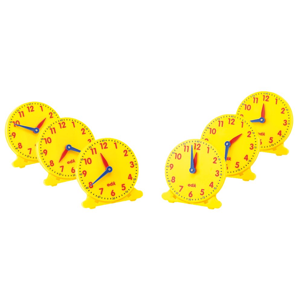 Learning Advantage Geared 12-Hour Time Clocks, Multicolor, Pack Of 6 Clocks, Grades 1-3 MPN:CTU25815
