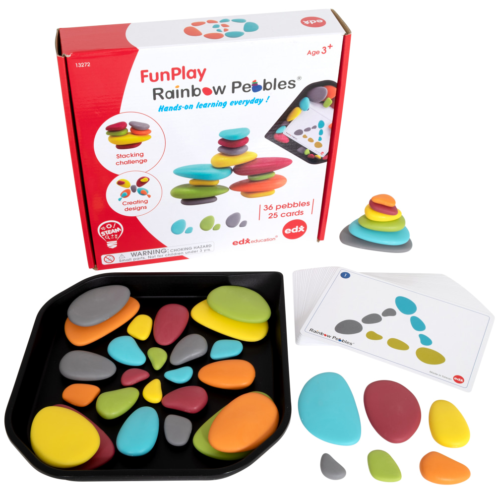 Edx Education Rainbow Pebbles FunPlay 62-Piece Activity Set, Assorted Colors MPN:CTU13272