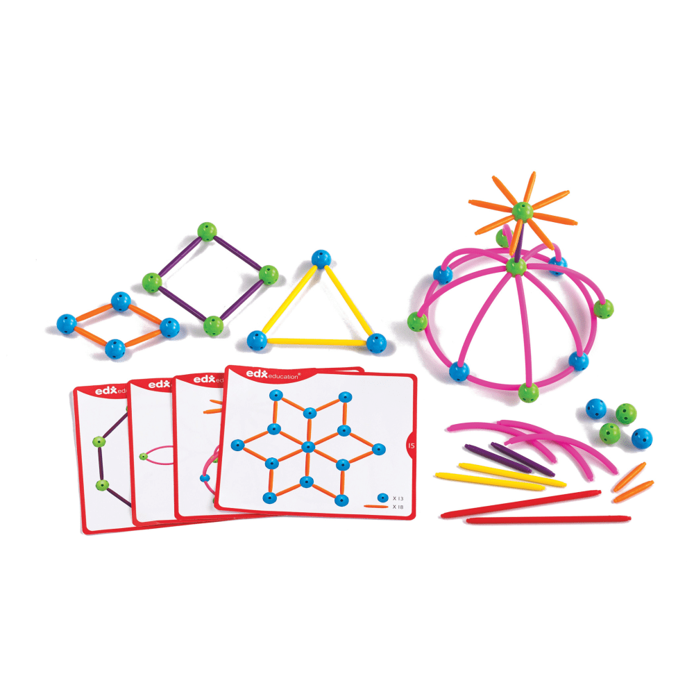 Edx Education edxeducation Skeletal Starter Geo Set, 144 Multicolored Pieces, 20 Double Sided Activity Cards MPN:CTU21372