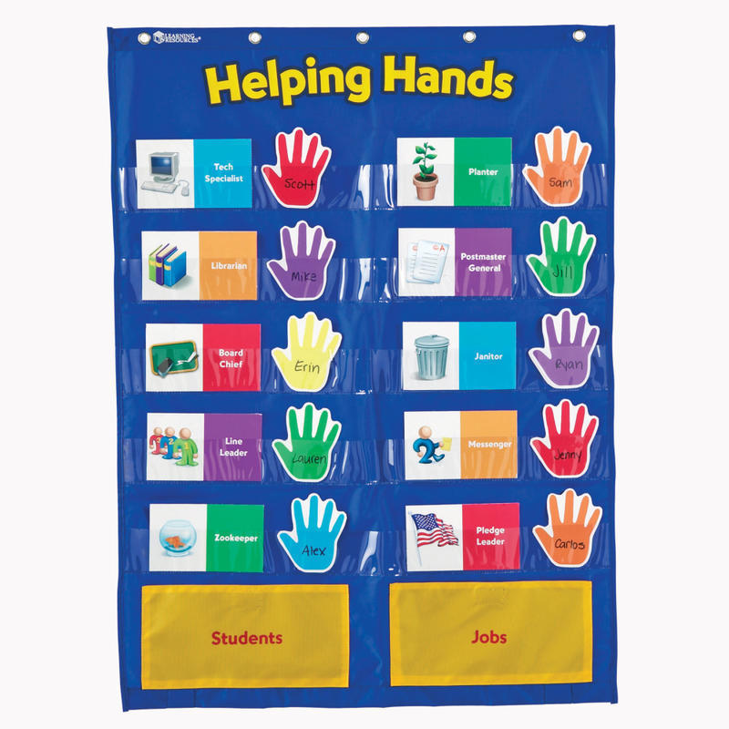 Learning Resources Helping Hands Pocket Chart, 29 1/2in x 22in, Blue/Yellow, Kindergarten - Grade 3 MPN:LER2903