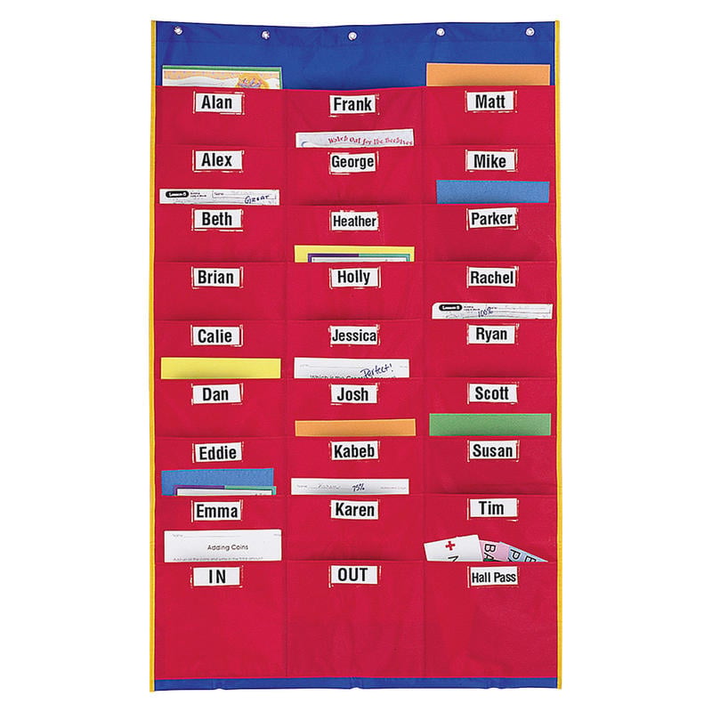 Learning Resources Organization Station Pocket Chart, 45in x 28 1/4in, Red/Blue, Grade 1 - Grade 3 MPN:LER2255