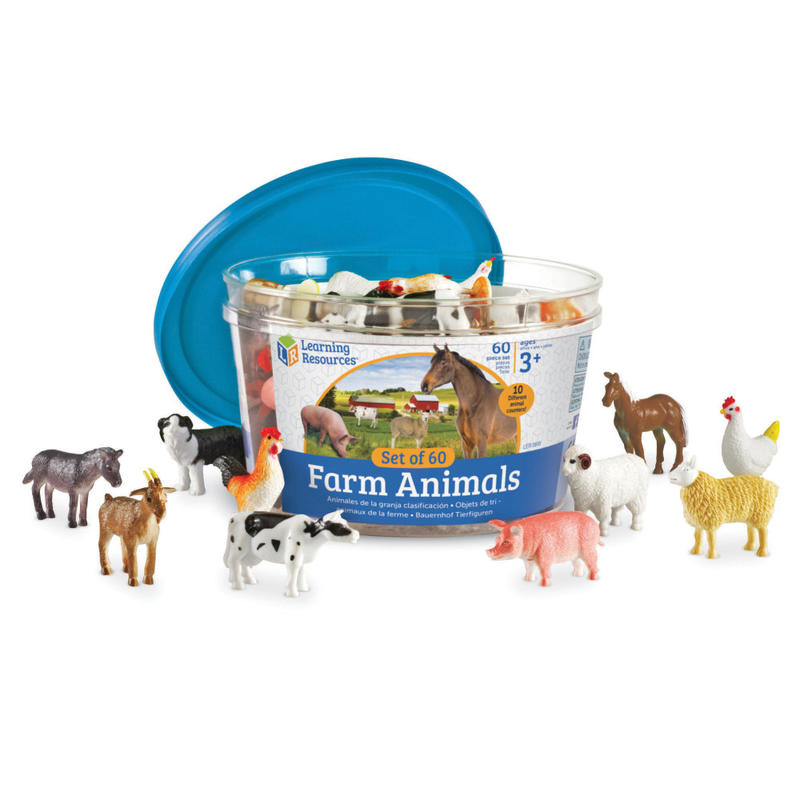 Learning Resources Farm Animal Counters, 2in x 2in, Assorted Colors, Grade 4 - 7, Set Of 60 Counters MPN:LER0810