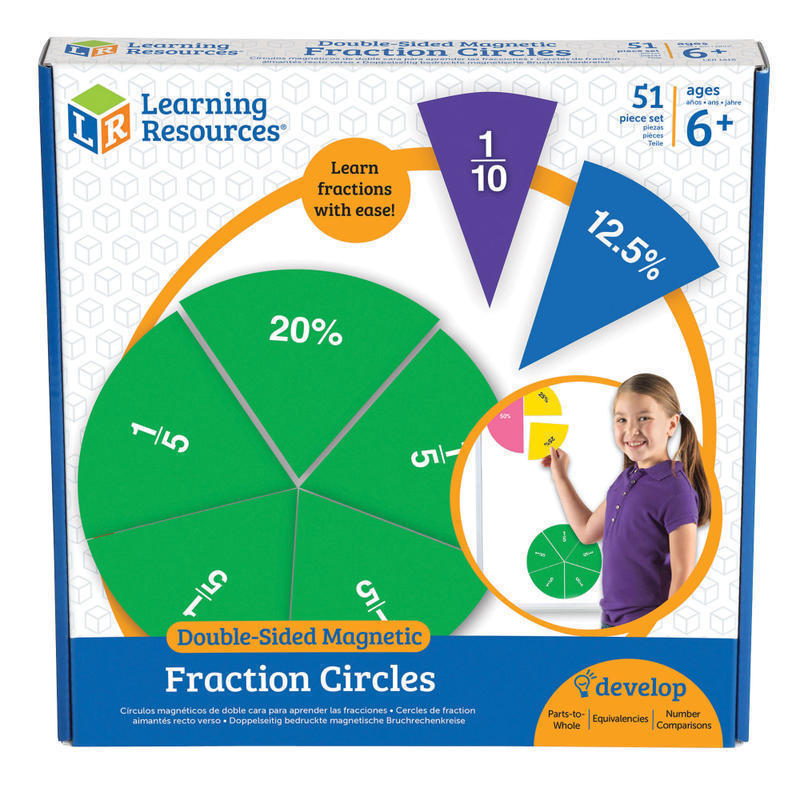 Learning Resources Double-Sided Magnetic Fraction Circles, 7 1/2in, Grades 1-9, Set Of 9 MPN:LER1616