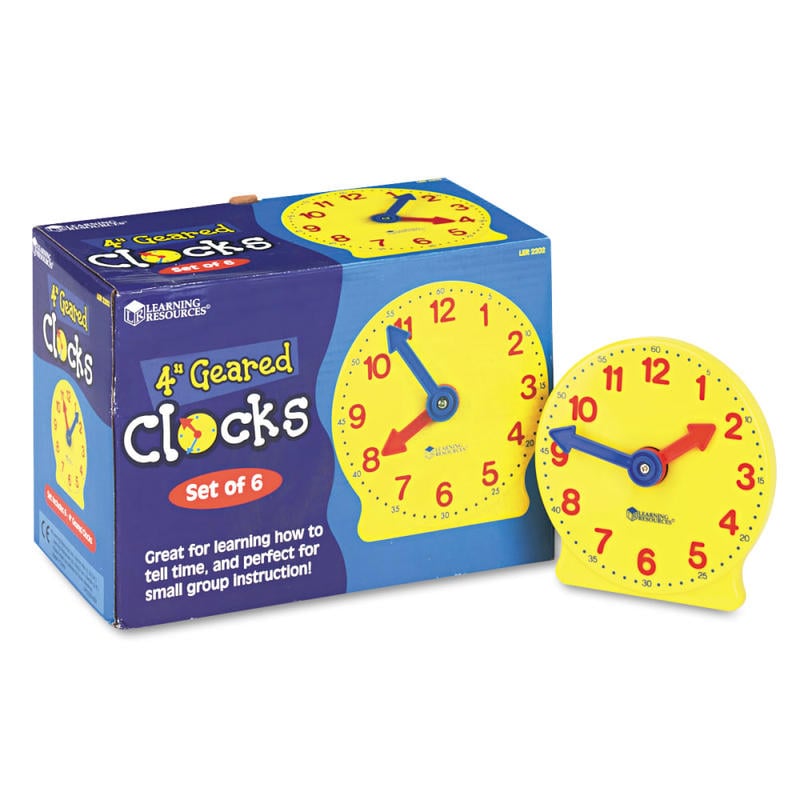 Learning Resources Geared Clocks, 4in, Set Of 6 (Min Order Qty 3) MPN:LER2202