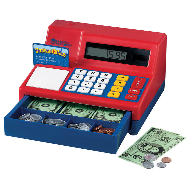Learning Resources Pretend & Play Calculator Cash Register, 5 3/4inH x 9 1/2inW x 10 1/2inD, Grades Pre-K - 3 MPN:LER2629