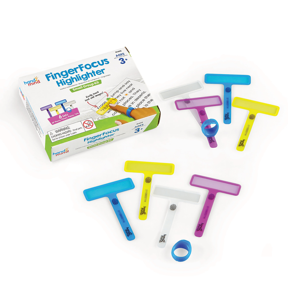 Hand2Mind FingerFocus Highlighter Small Group Set, Multicolor, Set Of 24 Packs MPN:HTM91496