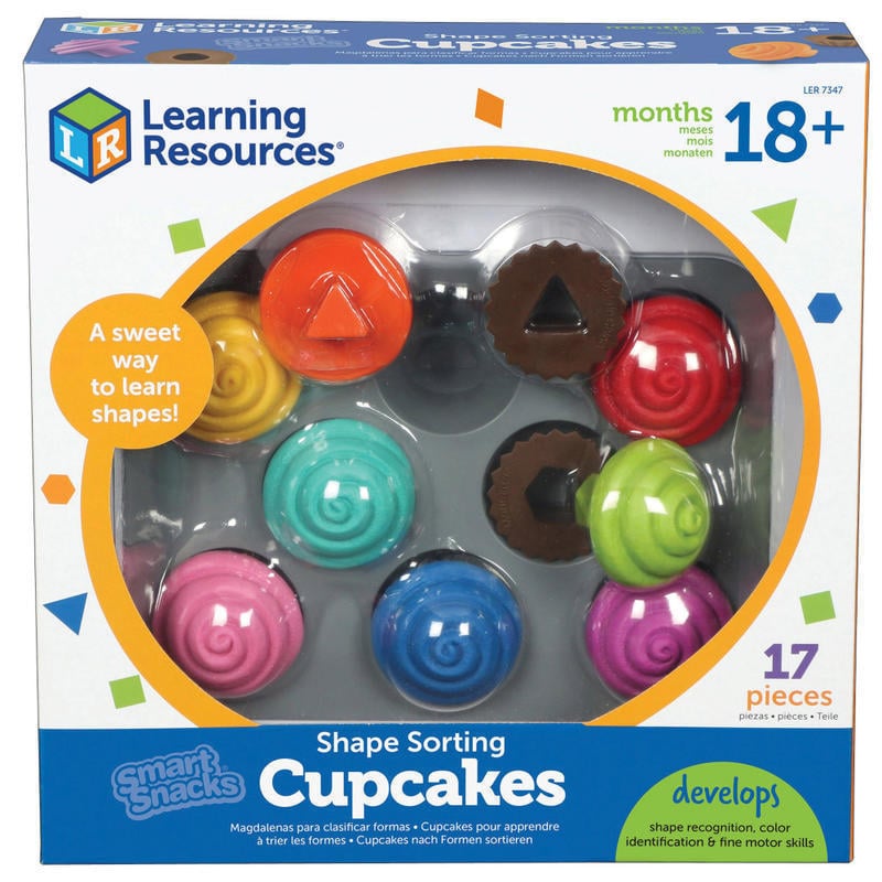 Learning Resources Smart Snacks Shape-Sorting Cupcakes, 2in x 1 1/2in, Assorted Colors, Grades Pre-K - 1, Pack Of 9 MPN:LER7347