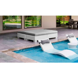 Ledge® Lounger Affinity Sunbed with Flat Cushion White Frame Standard Smoke Fabric LL-AF-SB-66SQ-W-FC-STD-4615-Smoke