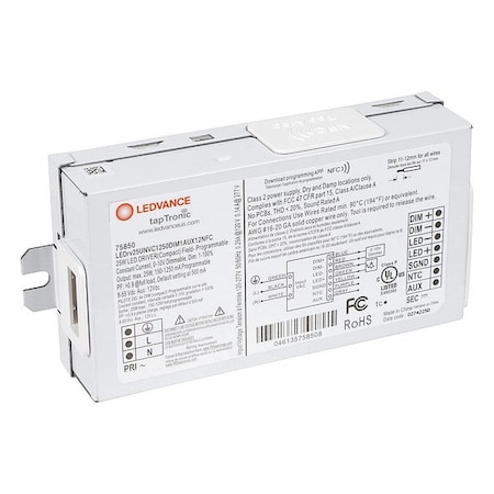 LEDDriver, NFC, 0-10V, 5-1/8in-L, 1PK MPN:LEDrv25UNVC1250DIM1AUX12NFC