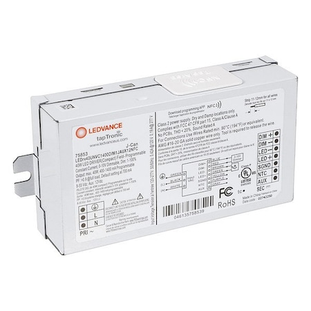 LEDDriver, NFC, 0-10V, 5-1/8in-L, 1PK MPN:LEDrv40UNVC1400DIM1JAUX12NFC