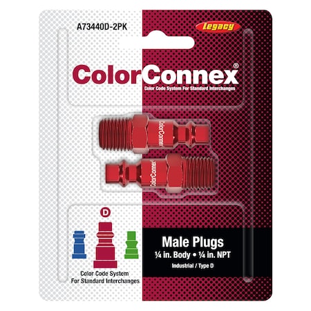 Quick Connect Plug, Industrial, 1/4 in Body, 1/4 in-18 MNPT, Aluminum, Red, PK2 MPN:A73440D-2pk
