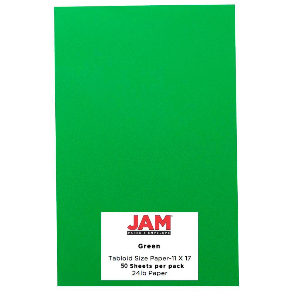 JAM Paper Card Stock, Green, Ledger (11in x 17in), 65 Lb, 30% Recycled, Pack Of 50 MPN:16728484