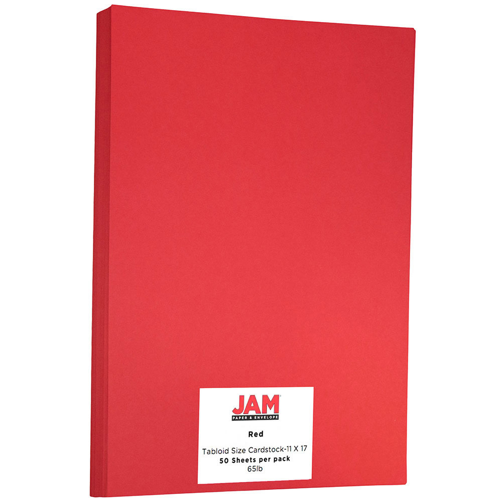 JAM Paper Card Stock, Re-Entry Red, Ledger (11in x 17in), 65 Lb, 30% Recycled, Pack Of 50 MPN:16728488