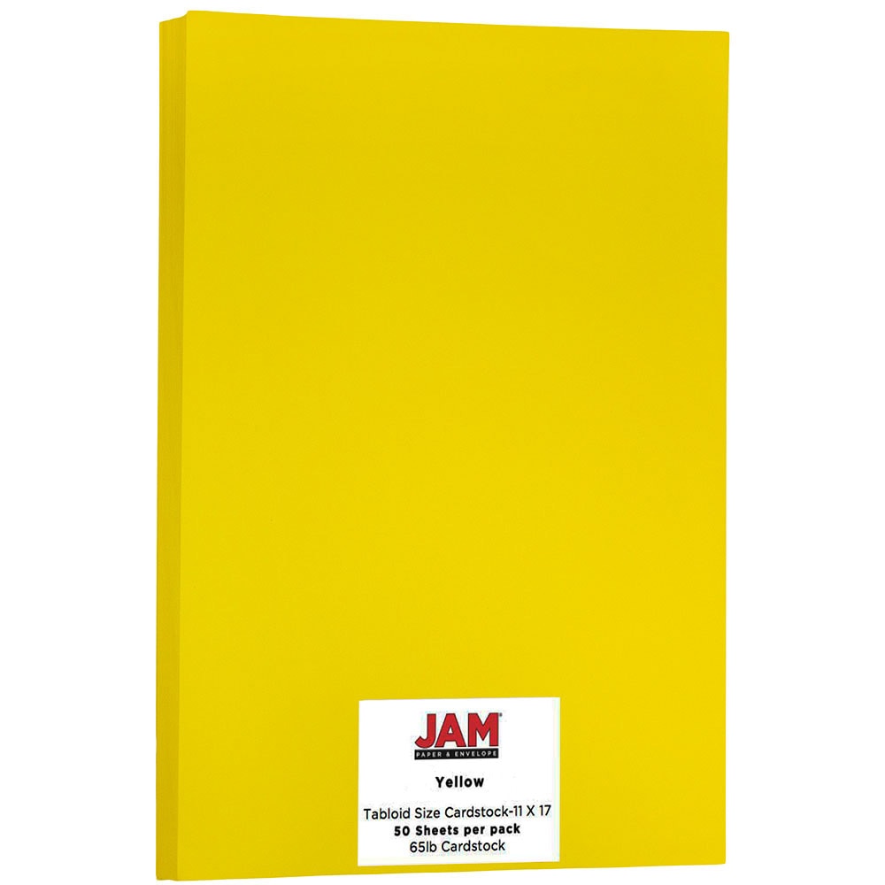 JAM Paper Card Stock, Solar Yellow, Ledger (11in x 17in), 65 Lb, 30% Recycled, Pack Of 50 MPN:16728490