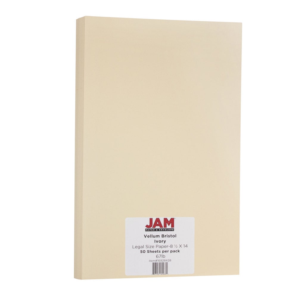 JAM Paper Legal Card Stock, Vellum Bristol Ivory, Legal (8.5in x 14in), 67 Lb, Pack Of 50 MPN:16928438
