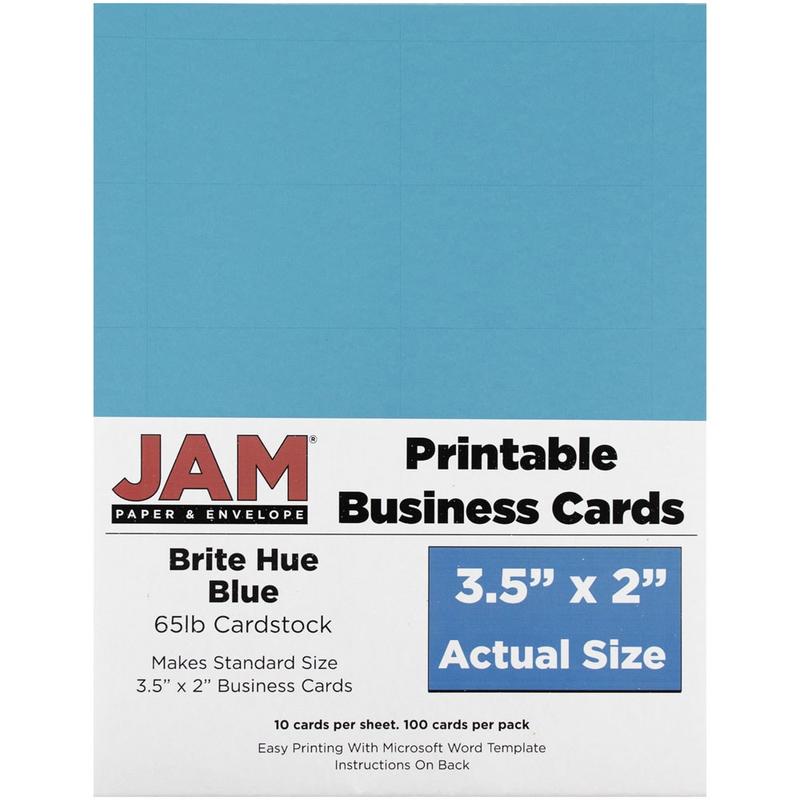 JAM Paper Printable Business Cards, 3 1/2in x 2in, Blue, 10 Cards Per Sheet, Pack Of 10 Sheets MPN:22128333