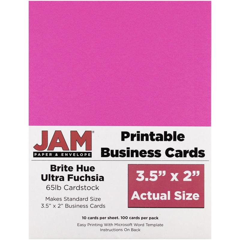JAM Paper Printable Business Cards, 3 1/2in x 2in, Fuchsia, 10 Cards Per Sheet, Pack Of 10 Sheets MPN:22128338