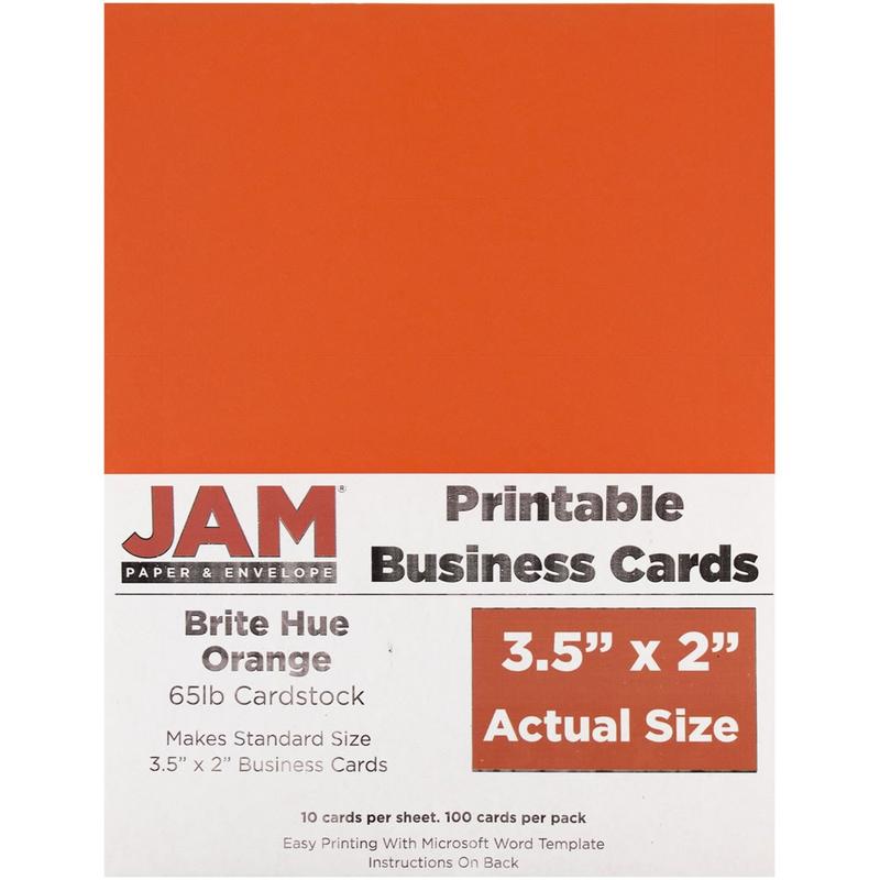 JAM Paper Printable Business Cards, 3 1/2in x 2in, Orange, 10 Cards Per Sheet, Pack Of 10 Sheets MPN:22128342