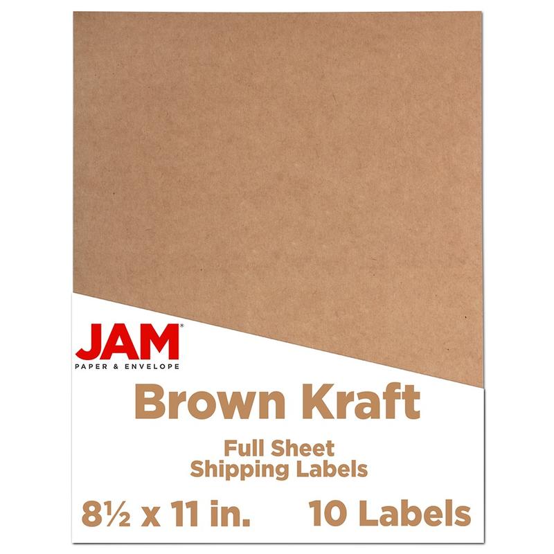 JAM Paper Full-Page Mailing And Shipping Labels, 337628602, 8 1/2in x 11in, Brown Kraft, Pack Of 10 MPN:337628602