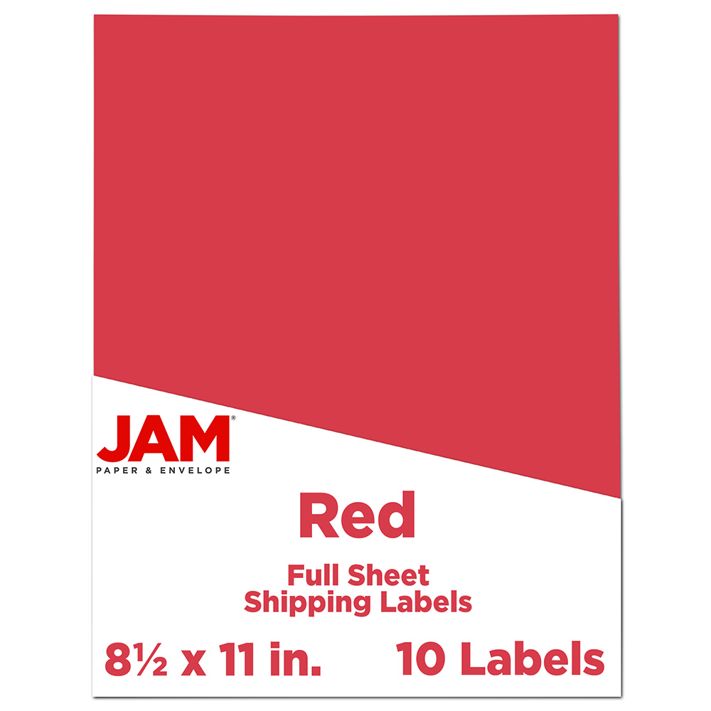 JAM Paper Full-Page Mailing And Shipping Labels, Rectangle, 8 1/2in x 11in, Red, Pack Of 10 MPN:337628603