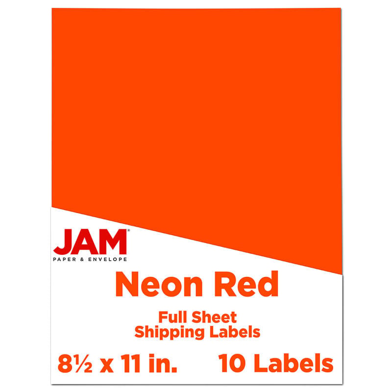 JAM Paper Full-Page Mailing And Shipping Labels, Rectangle, 8 1/2in x 11in, Neon Red, Pack Of 10 MPN:337628604
