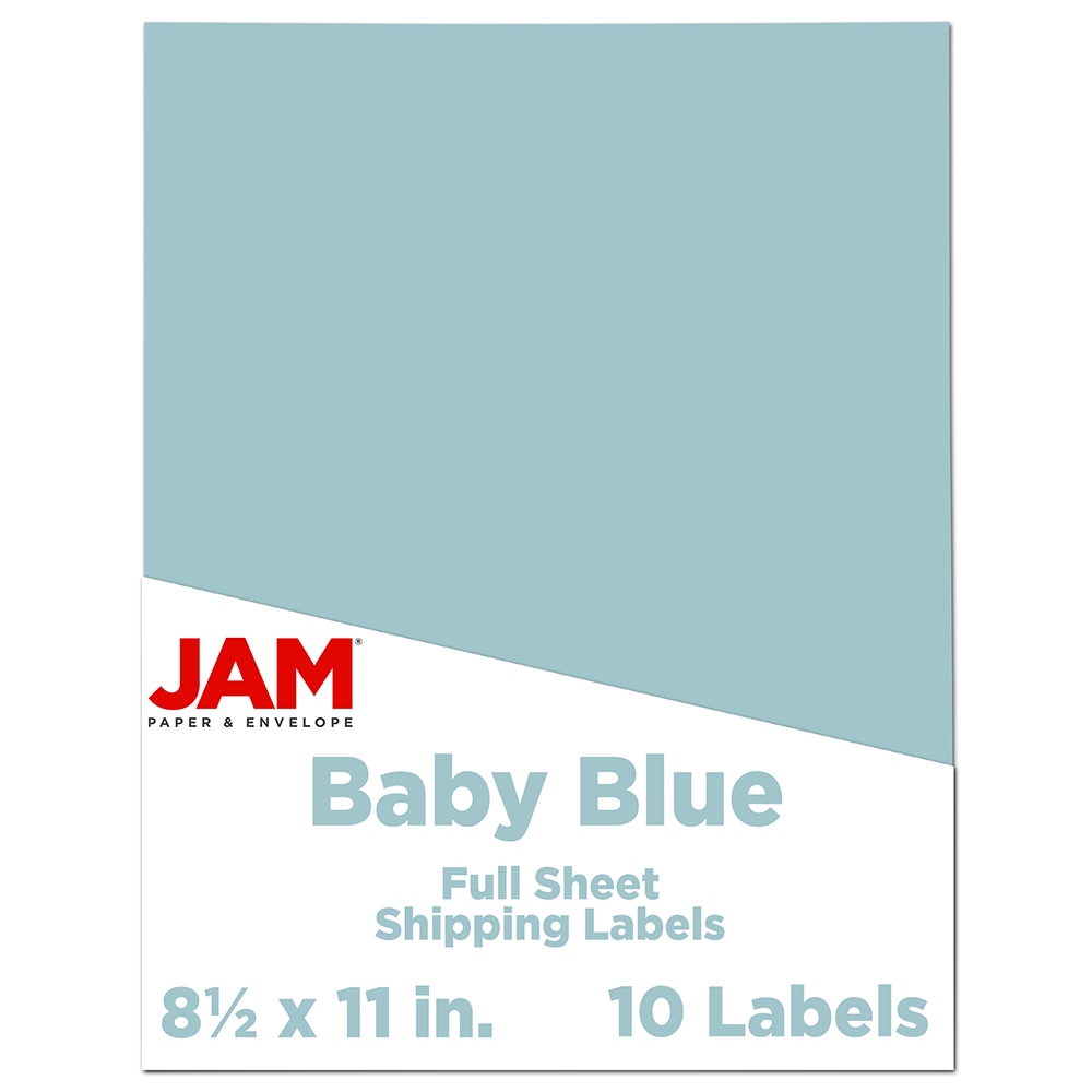 JAM Paper Full-Page Mailing And Shipping Labels, 337628606, 8 1/2in x 11in, Baby Blue, Pack Of 10 MPN:337628606