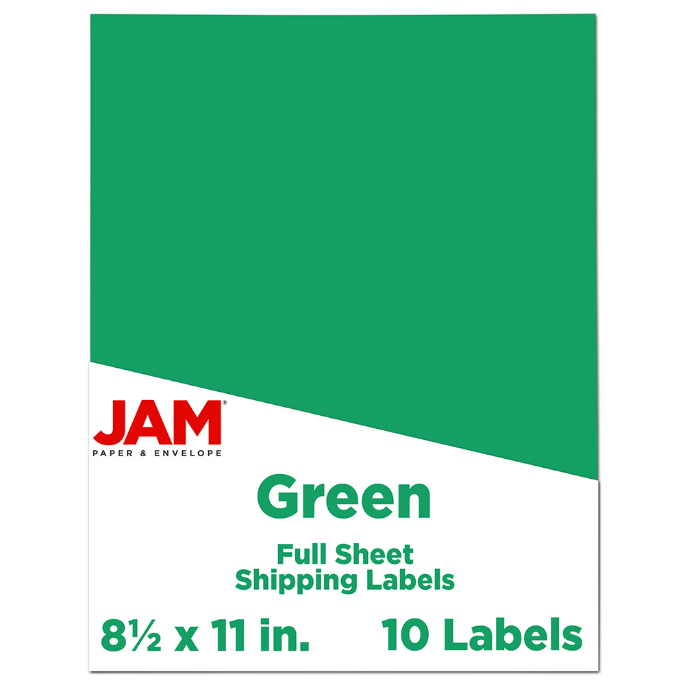 JAM Paper Full-Page Mailing And Shipping Labels, Rectangle, 8 1/2in x 11in, Lime Green, Pack Of 10 MPN:337628607