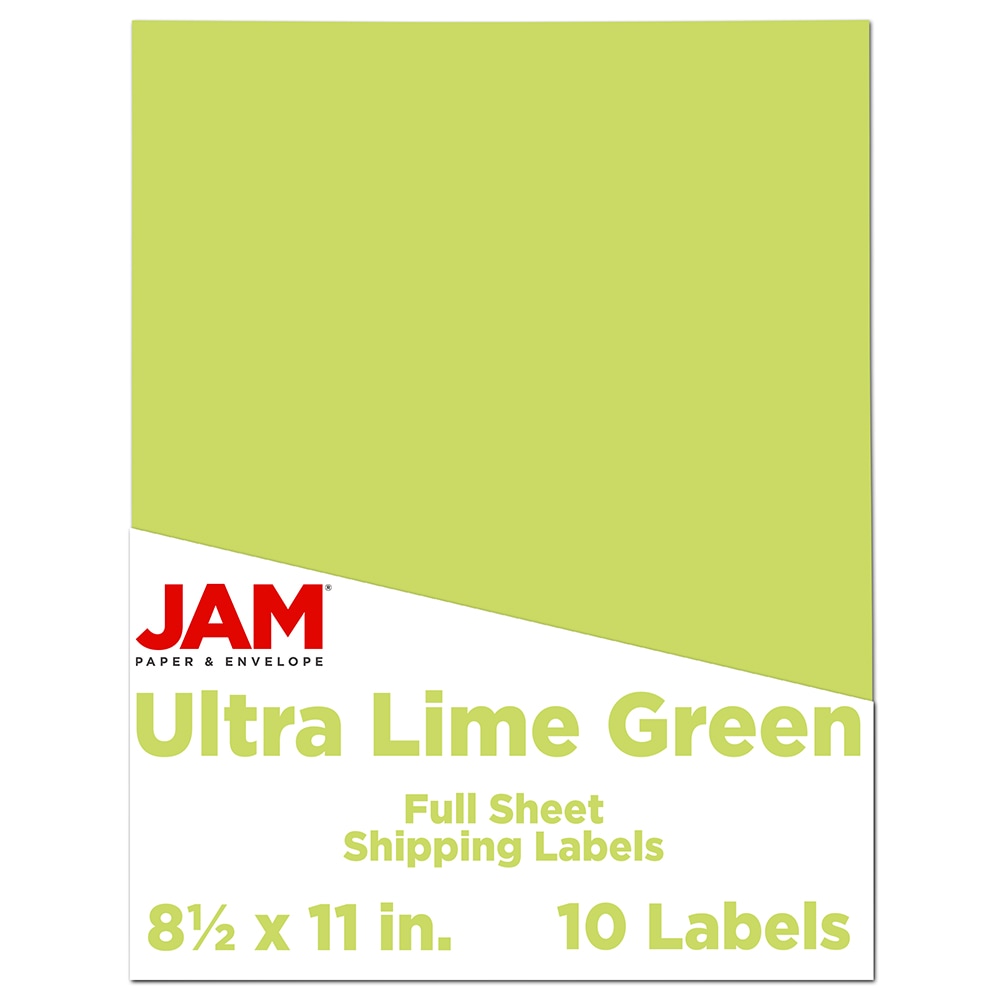 JAM Paper Full-Page Mailing And Shipping Labels, Rectangle, 8 1/2in x 11in, Green, Pack Of 10 MPN:337628608