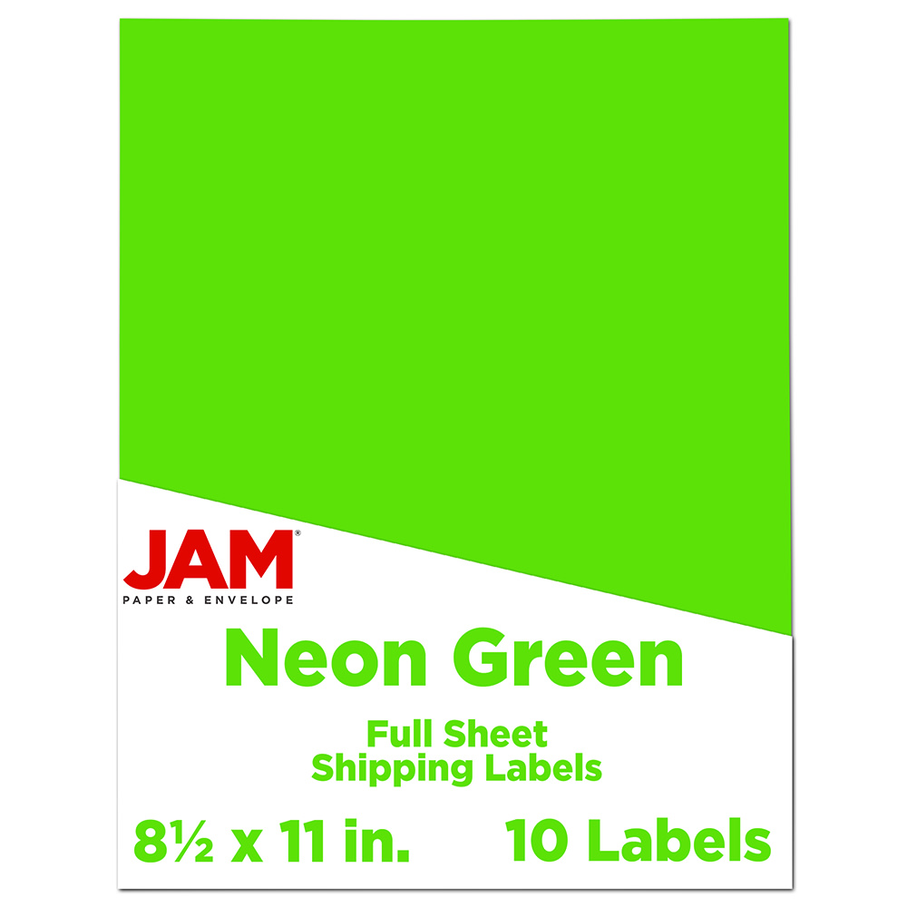 JAM Paper Full-Page Mailing And Shipping Labels, Rectangle, 8 1/2in x 11in, Neon Green, Pack Of 10 MPN:337628609