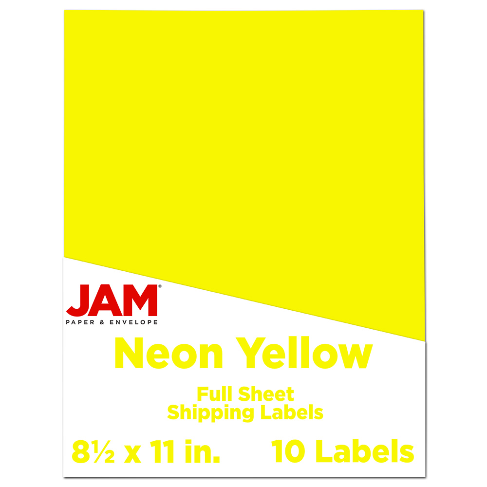 JAM Paper Full-Page Mailing And Shipping Labels, Rectangle, 8 1/2in x 11in, Neon Yellow, Pack Of 10 MPN:337628611