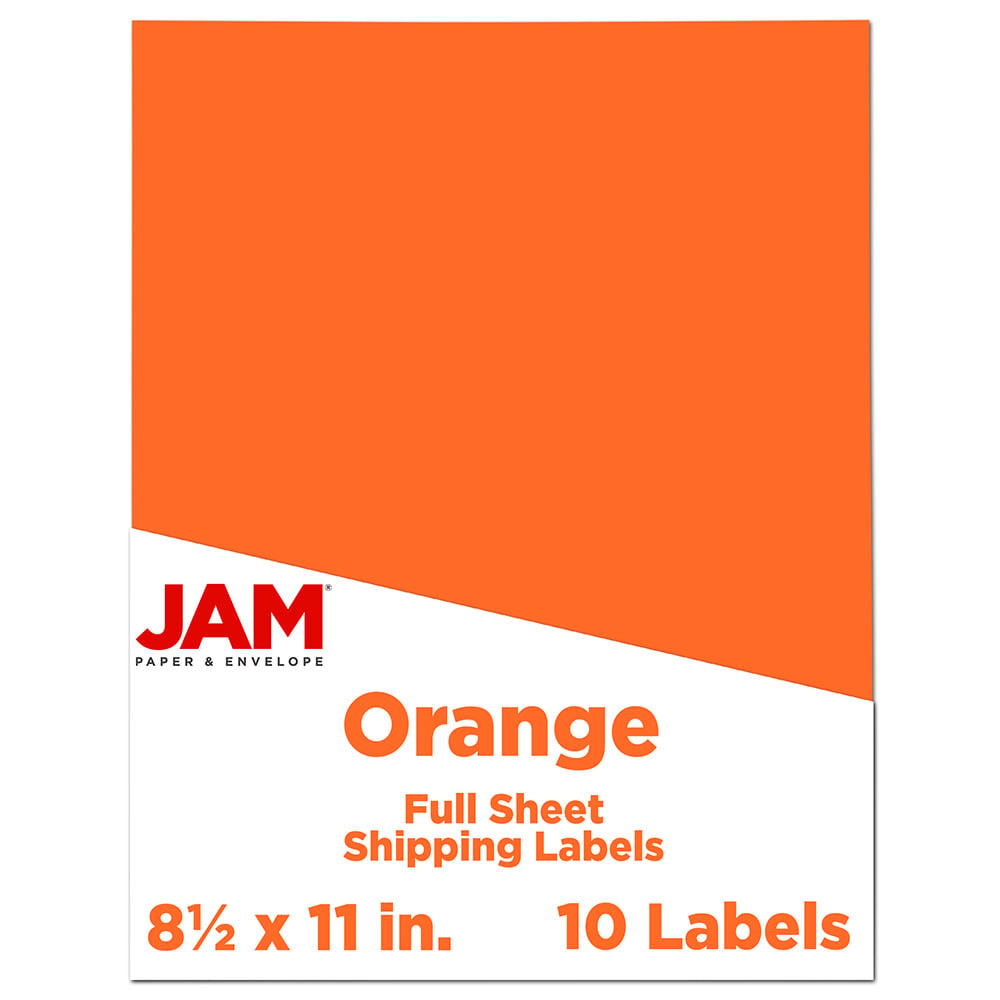 JAM Paper Full-Page Mailing And Shipping Labels, Rectangle, 8 1/2in x 11in, Orange, Pack Of 10 MPN:337628612