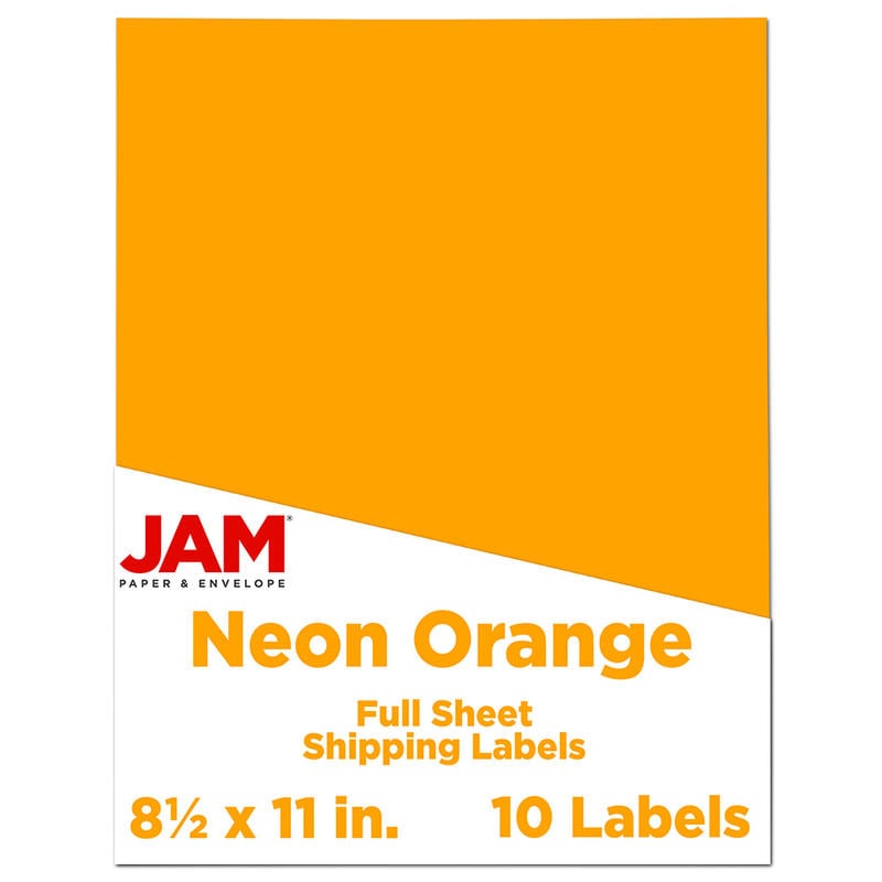 JAM Paper Full-Page Mailing And Shipping Labels, Rectangle, 8 1/2in x 11in, Neon Orange, Pack Of 10 MPN:337628613