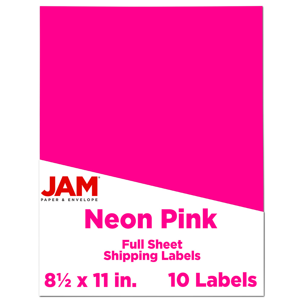 JAM Paper Full-Page Mailing And Shipping Labels, Rectangle, 8 1/2in x 11in, Neon Pink, Pack Of 10 MPN:337628614
