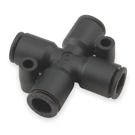 Push-Fit Cross Fitting, 1/4 in Tube Size, Brass, Fiberglass-Reinforced Nylon, Black, 5 PK MPN:3107 56 00