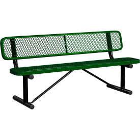 Leisure Craft™ 6' Standard Bench with Back Expanded Metal Portable Black Green B6WBP-BLACK GREEN
