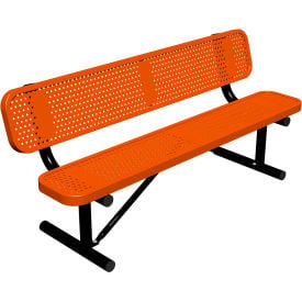 Leisure Craft™ 6' Standard Bench with Back Perforated Metal Portable Orange B6WBP-PERF-ORANGE