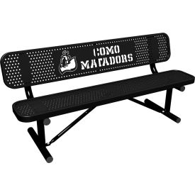 Leisure Craft™ 6' Personalized Standard Bench with Back Perforated Metal Portable Black PB6WBP-PERF-BLACK