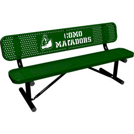 Leisure Craft™ 6' Personalized Standard Bench w/ Back Perforated Metal Portable Black Green PB6WBP-PERF-BLACK GREEN