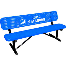 Leisure Craft™ 6' Personalized Standard Bench with Back Perforated Metal Portable Blue PB6WBP-PERF-BLUE