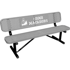 Leisure Craft™ 6' Personalized Standard Bench with Back Perforated Metal Portable Granite PB6WBP-PERF-GRANITE