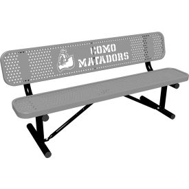 Leisure Craft™ 6' Personalized Standard Bench with Back Perforated Metal Portable Gray PB6WBP-PERF-GRAY