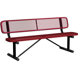 Leisure Craft™ 6' Standard Bench with Back Expanded Metal Portable Burgundy B6WBP-BURGUNDY