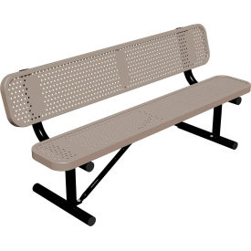 Leisure Craft™ 6' Standard Bench with Back Perforated Metal Portable Beige B6WBP-PERF-BEIGE