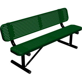 Leisure Craft™ 6' Standard Bench with Back Perforated Metal Portable Black Green B6WBP-PERF-BLACK GREEN