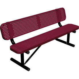 Leisure Craft™ 6' Standard Bench with Back Perforated Metal Portable Burgundy B6WBP-PERF-BURGUNDY