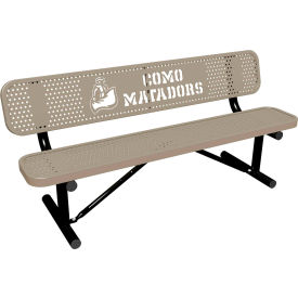 Leisure Craft™ 6' Personalized Standard Bench with Back Perforated Metal Portable Beige PB6WBP-PERF-BEIGE