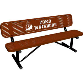 Leisure Craft™ 6' Personalized Standard Bench with Back Perforated Metal Portable Brown PB6WBP-PERF-BROWN