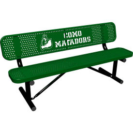 Leisure Craft™ 6' Personalized Standard Bench with Back Perforated Metal Portable Green PB6WBP-PERF-GREEN
