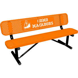 Leisure Craft™ 6' Personalized Standard Bench with Back Perforated Metal Portable Orange PB6WBP-PERF-ORANGE